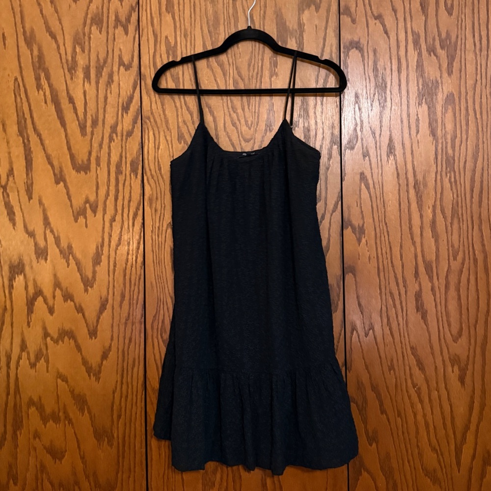 Madewell 1937 Black Textured Cami Dress Drop Waist Floral Embroidery Size M